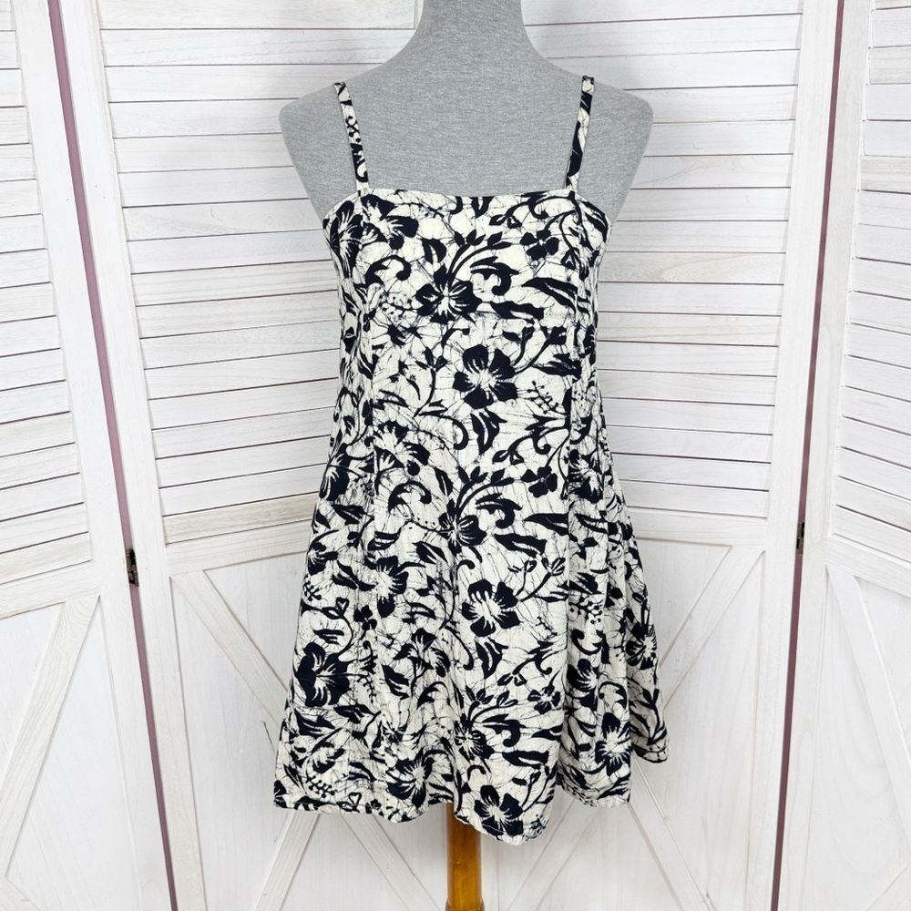 Far Away Tropical Floral Print A Line Sundress‎ Cream Black Small